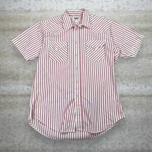 Vintage 90s Striped Collared Shirt Mens XL Red White  Short Sleeve Made in USA